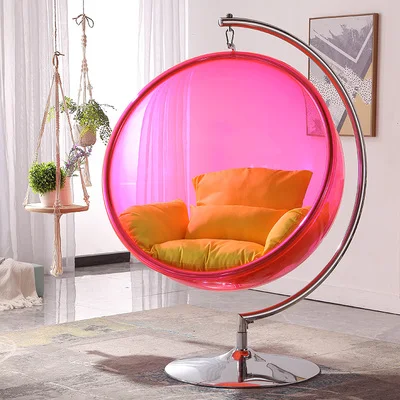 
Store TOP 1 Hot Sell Transparent hanging chairs Swing Floor Stand Golden acrylic Bubble Chair With Stand living room garden 