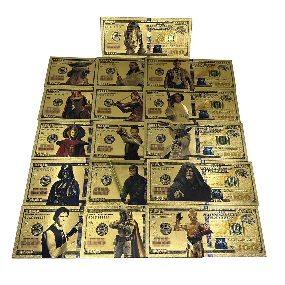 15 Designs America Movie Characters Card Custom Polymer Bank Note Gold Plated Foil Collection Banknote For Fans Great Gift
