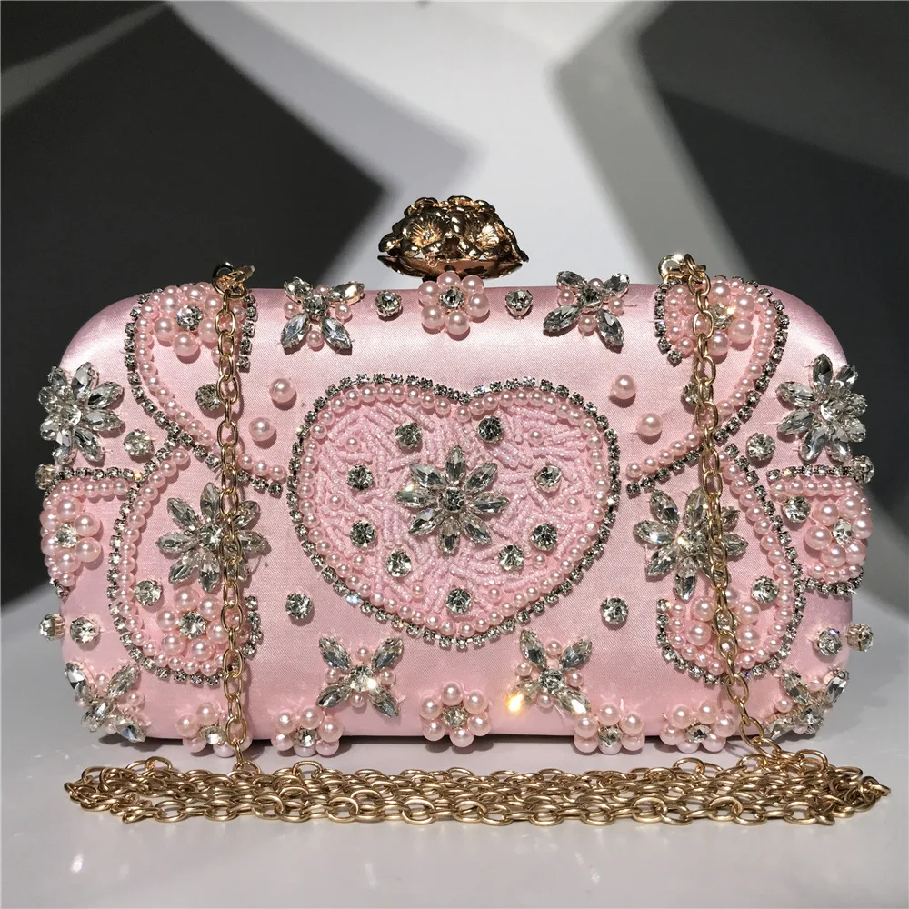 luxury Diamond Rhinestone Pearls Beaded Wedding Clutch Purse ladies bridal evening bag clutch