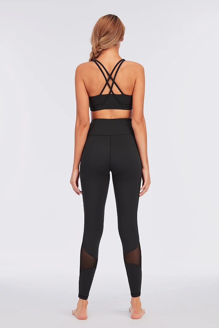 
Nylon spandex custom sports apparel yoga wear ladies compression pants with mesh 