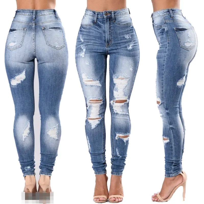 90910-MX27 cut up high waisted distressed jeans women