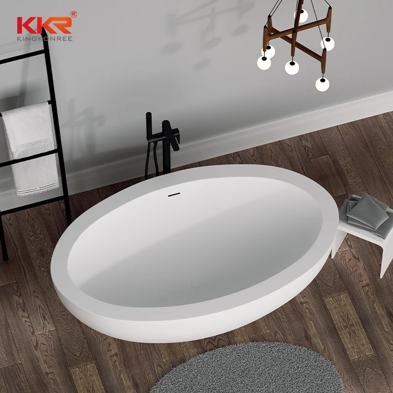 KKR Modern Design Oval Shaped Standalone Solid Surface Bathtub Acrylic Freestanding Bath Tub