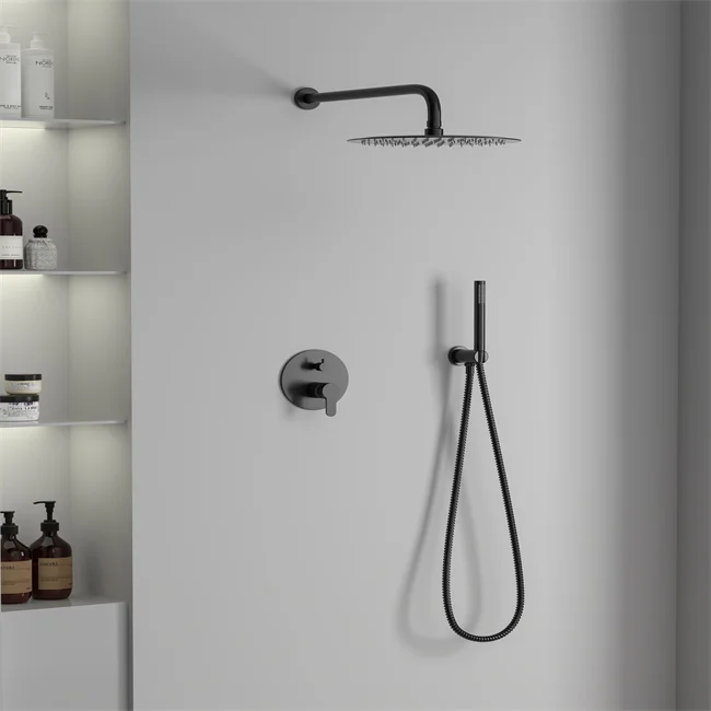 Black Color Bathroom Stainless Steel Concealed Shower Set Shower Faucets Round Modern In-Wall Mounted Shower Sprayer Set