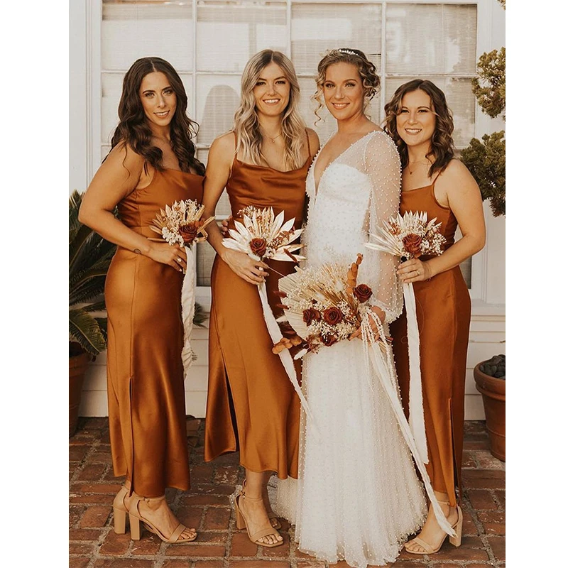 2022 Spaghetti Strap ankle length dress Chic wedding bridesmaid dresses for women