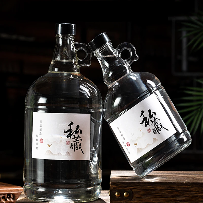 Half Gallon / 1 Gallon Clear Glass Wine Bottles California Fermenting Jug Glass Bottles For Beer Growler Soda With Black Lid