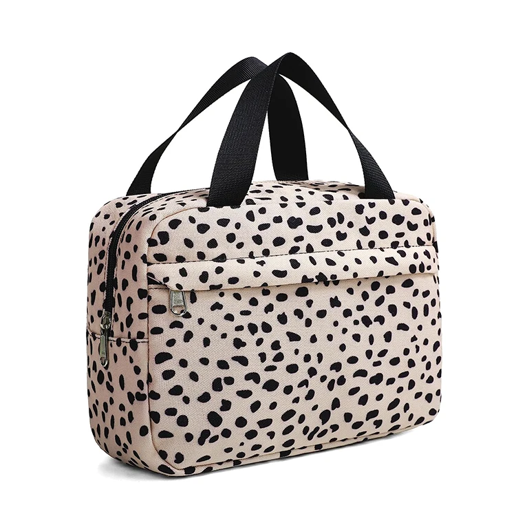 Soft Carry Handle Waterproof Material Custom Printing Travel Makeup Cosmetic Bags With SBS Zipper Front Pocket