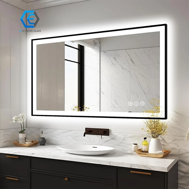 Modern Custom Luxury Mirror Rectangle Anti Fog Smart LED Light Wall Bathroom Mirror