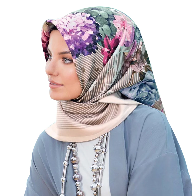 P.Healthy Hot Products Tudung Bawal Square Satin Silk Scarf Smooth Shawls for Ladies Spring Hijabs