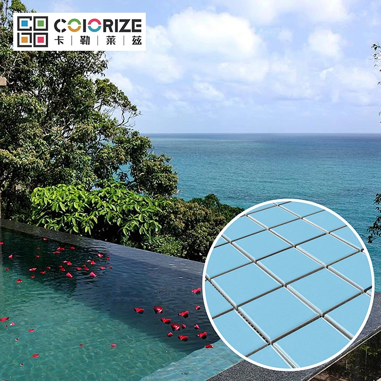 Colorize Square Light Blue Porcelain Glossy swimming pool Mosaic Tile cheap mixed luxury light blue swimming pool mosaic tile