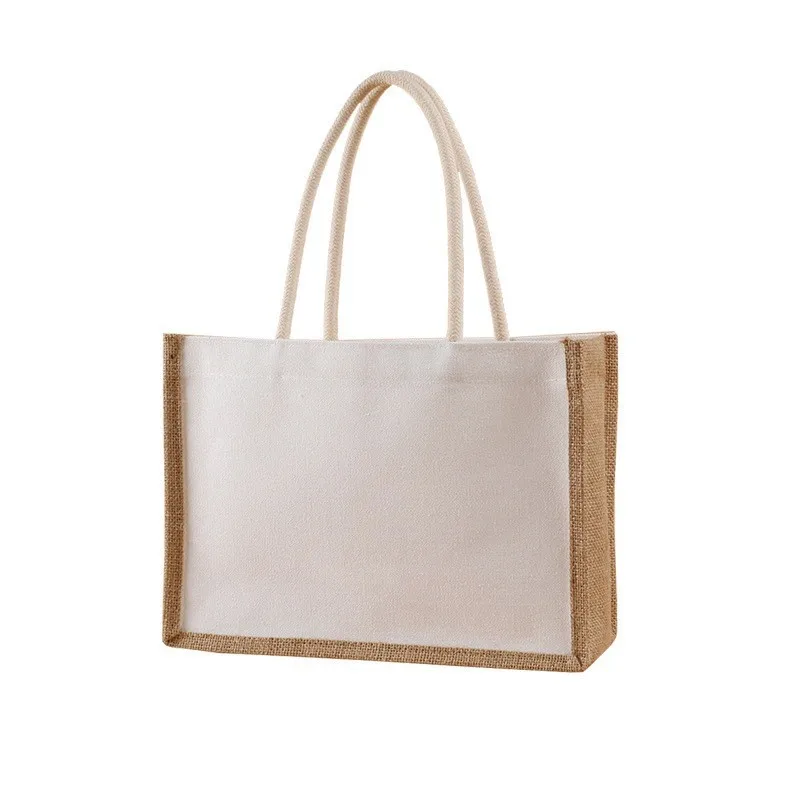 Jute Shopping Bag Market Blank Burlap Tote Soft Handle Reusable Custom Large Beach Jute recycled Tote Bag for Women