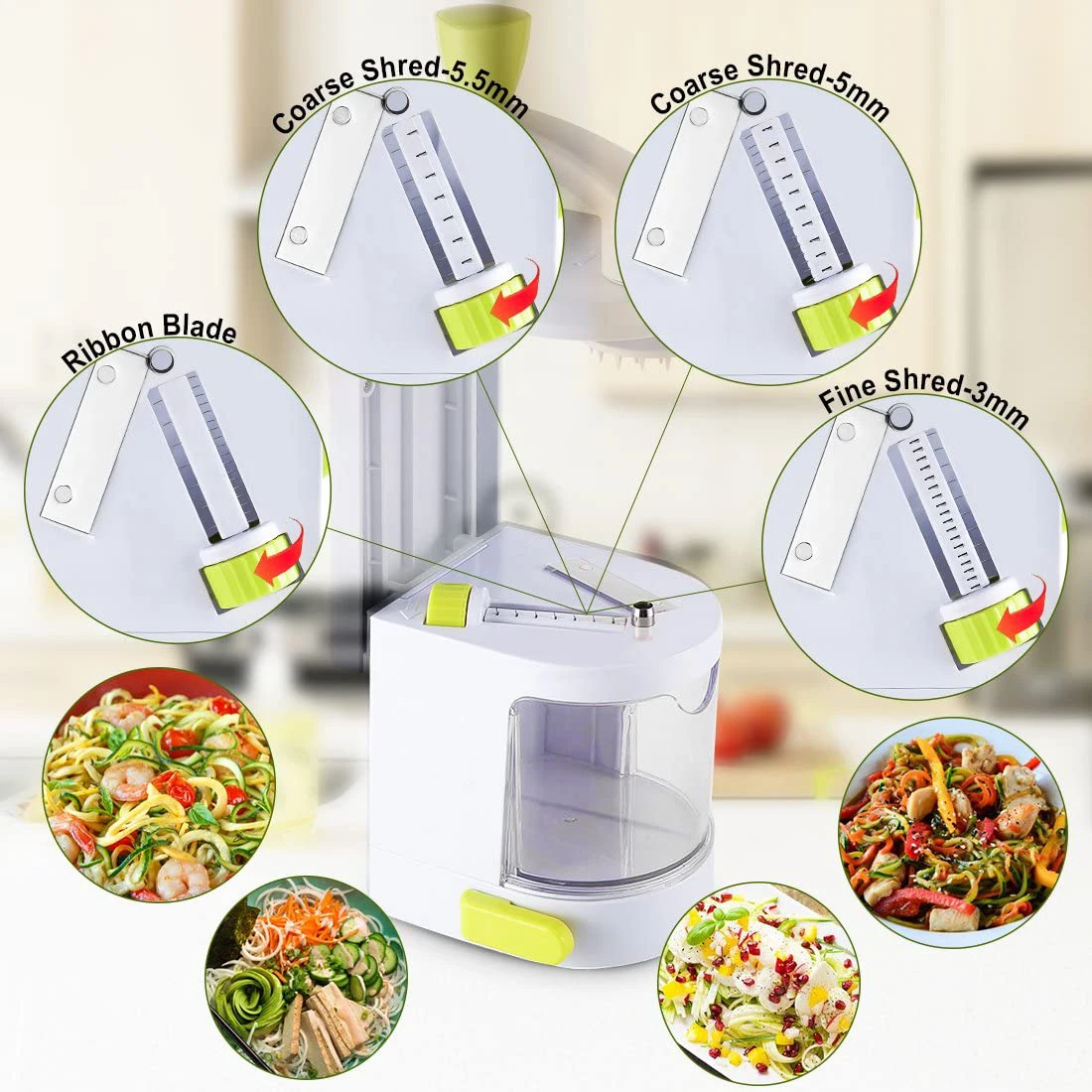 Spiralizer Vegetable Slicer (4-in-1 Rotating Blades) Heavy Duty Veggie Spiralizer with Strong Suction Cup, Zucchini Spiral Noodl