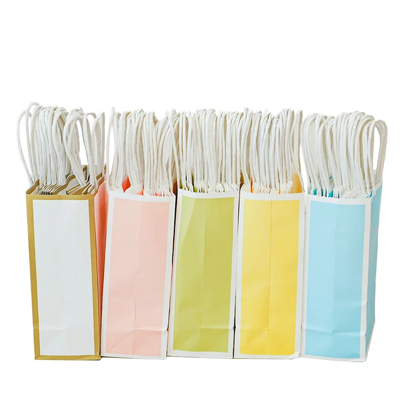 Eco-friendly Reinforced Handle Craft Paper Bags Custom Printed Logo Solid Durable Bottom Brown Kraft Paper Bag