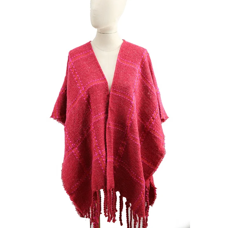 Wholesale Custom Acrylic Women Tassel Pashmina Ponchos Capes