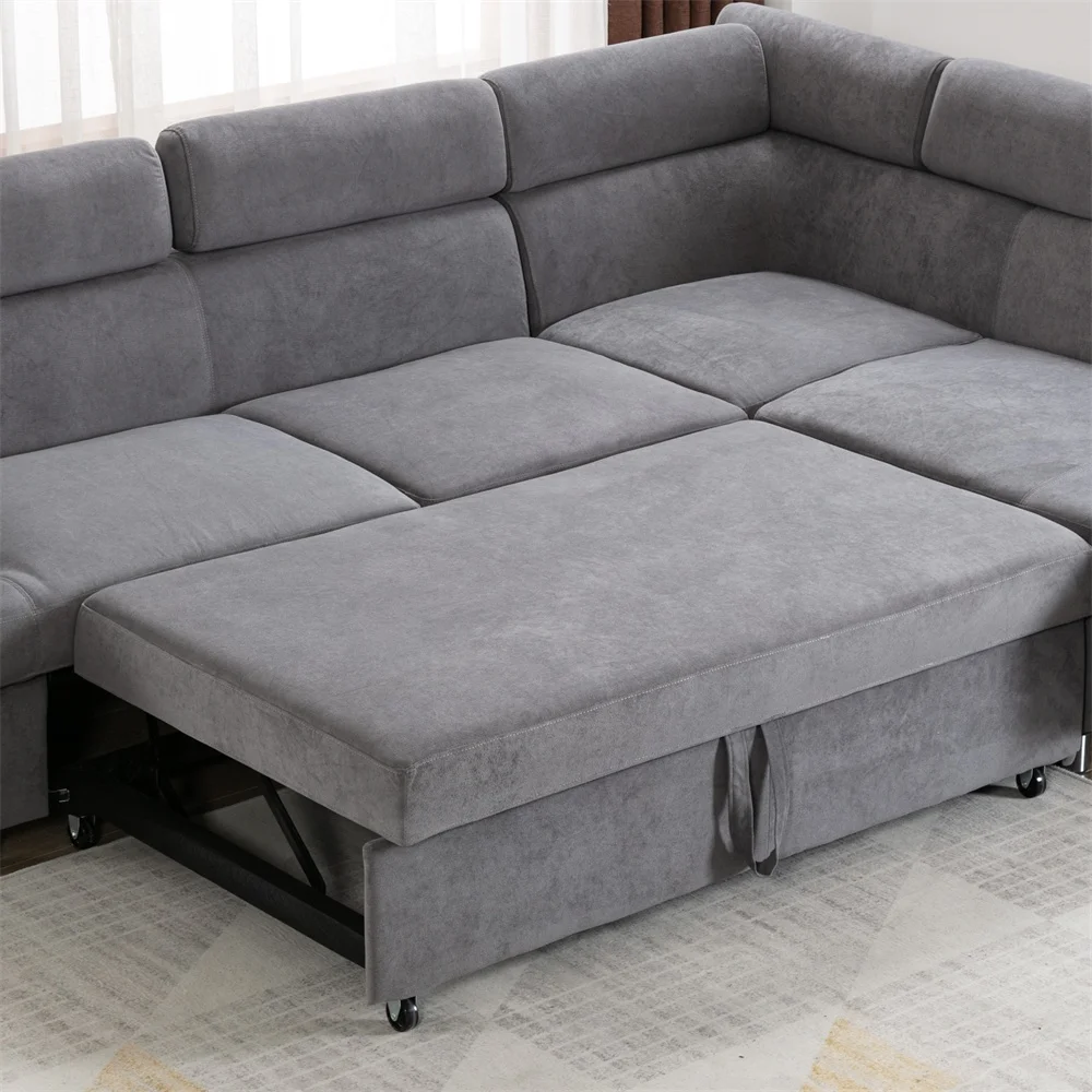 Factory High Quality Modern Apartment Home Fabric Sleeper Classic L Shaped Sectional Storage Sofa Bed