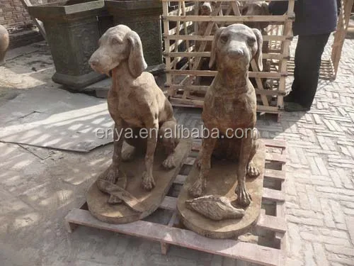 Vintage French Style Garden Ornaments Life Size Animal Sculpture Antique Paired Hound Dog Statues Outside Big Metal Iron Europe