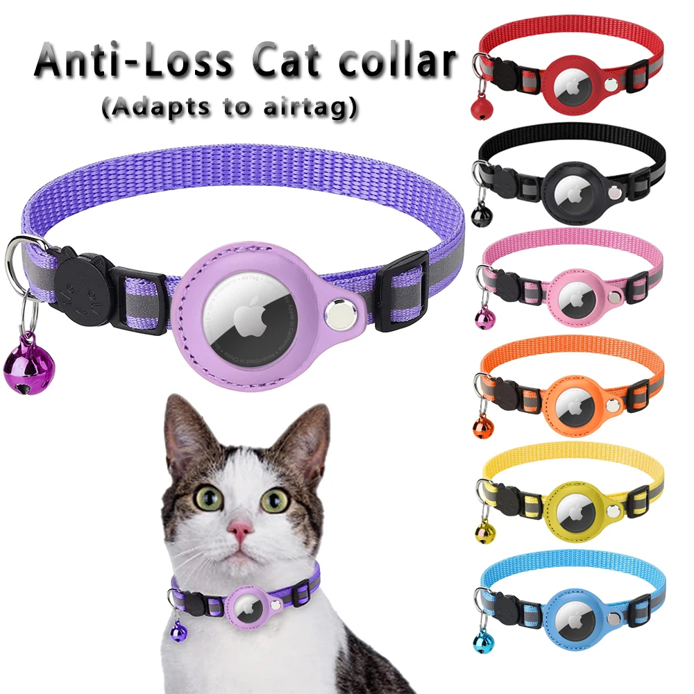 PU Airtag Holder Cat Collar Breakaway Adjustable Reflective Pet Airtag Tracker Dog Collar For Pet Anti-Loss
