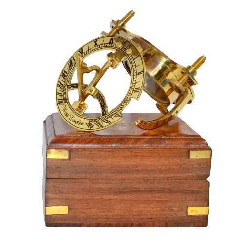 High Quality Brass Sundial Compass With Wooden Box Beautiful Home and Office Desk Decor at Factory Price
