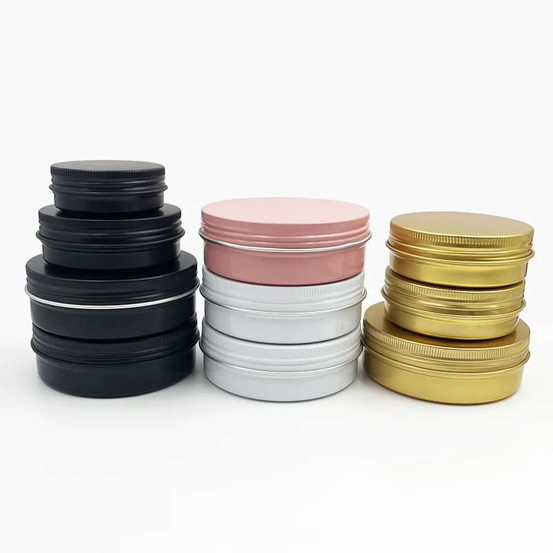 Empty Cosmetic Containers 5g 10g 15g 20g 30g 60g 100ml 200ml silver black gold metal aluminum candle jar tin can for cosmetics