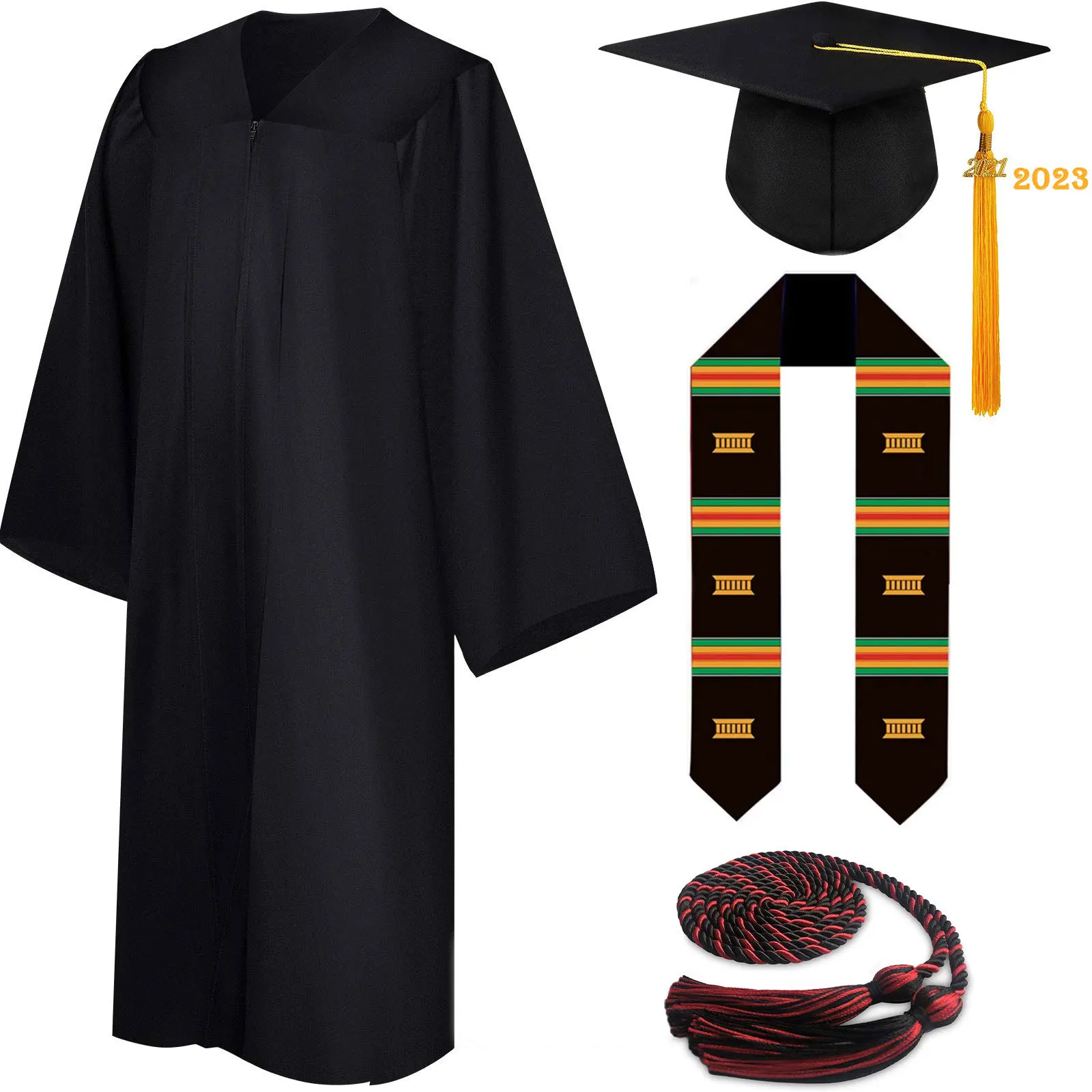 2022 wholesale cheap Black Matte academic graduation gown and cap  College graduation uniform High school graduation uniform