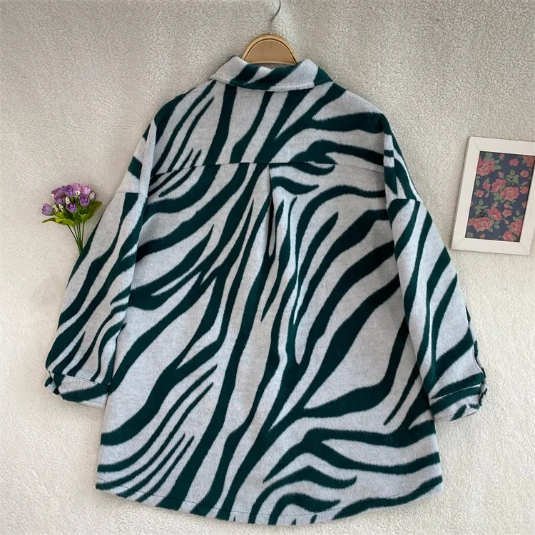 2024 Latest Fashion Girls Jackets Casual Coat Woolen Zebra Pattern Winter Jacket For Daily Wear