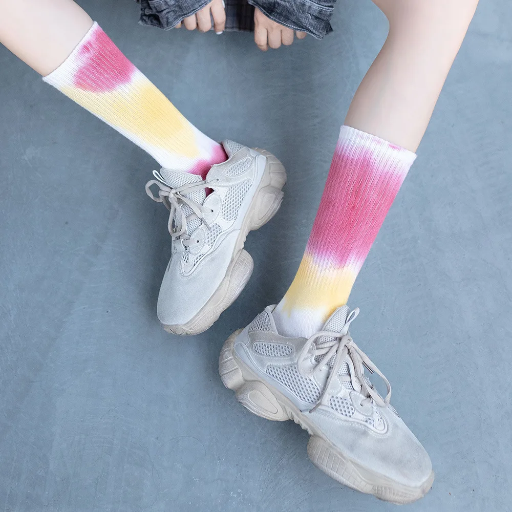 Hot Sale Custom Design Colorful Tie Dye Tech Mens Socks Hip Hop Sports Street Wear Socks