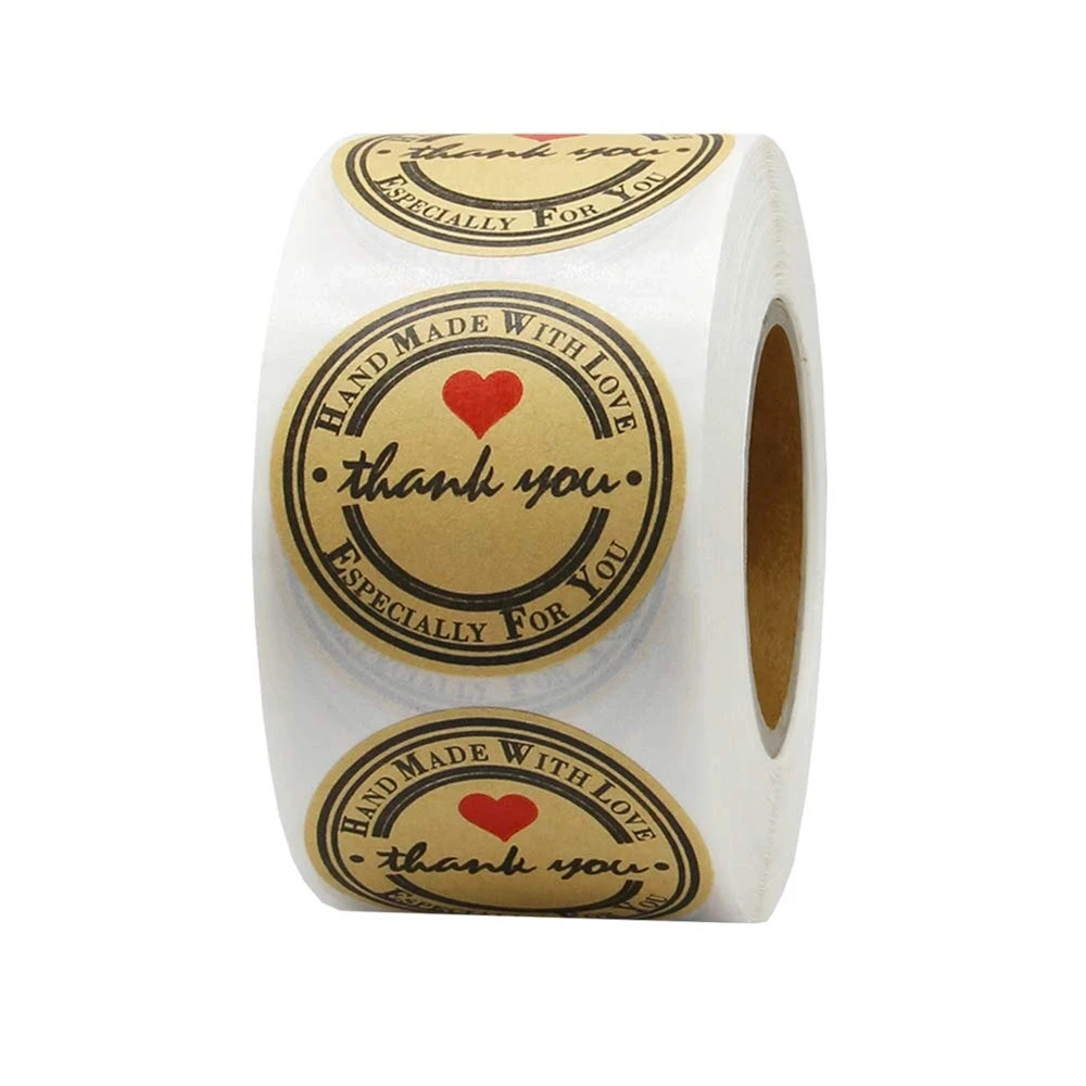 
Natural Color Brown Custom Small Paper Printed Roll Thank You Kraft Paper Sticker 