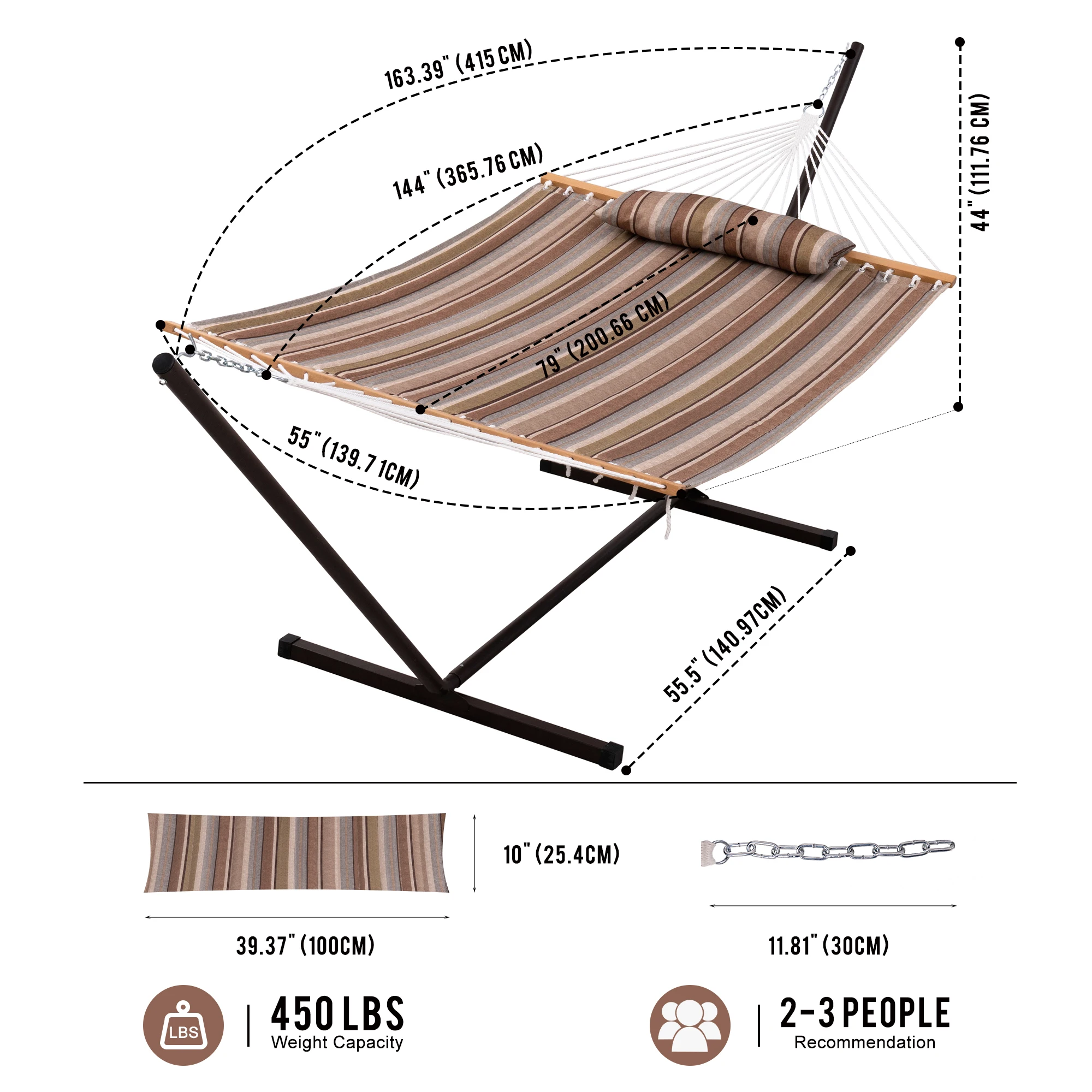 Danlong 12ft  customizable heavy duty polyester quilted hammock with steel stand