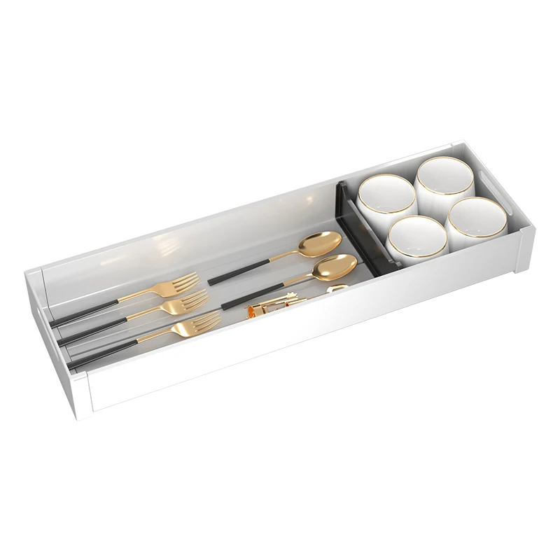 Kitchen Cabinet Aluminum Alloy Utensil Tray White Cutlery Holder Adjustable  Chopstick Storage box Bowls and Dish Holder