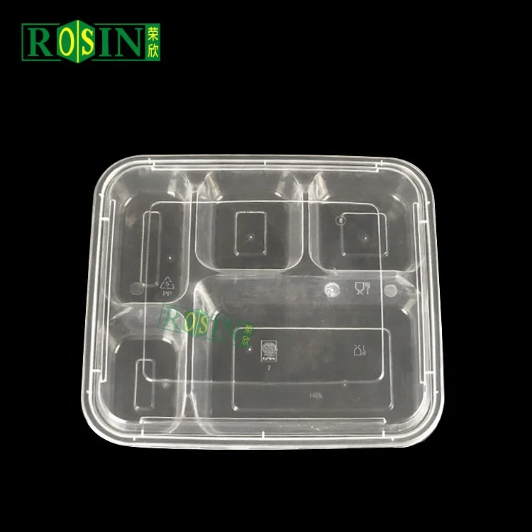 5 Compartments Microwavable Disposable Takeaway Food Lunch Box Plastic Food Meal Prep Container With Lid