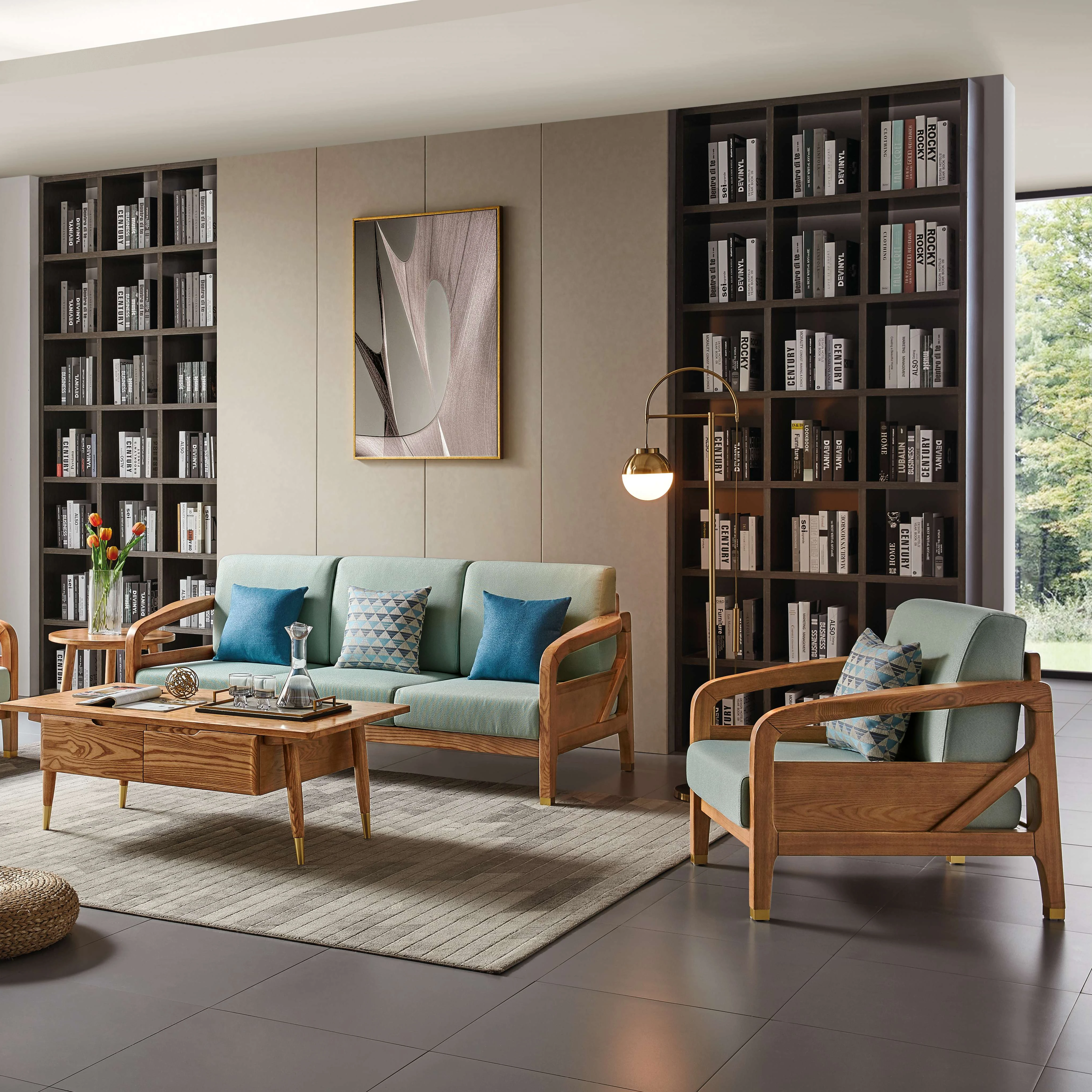 Home Furniture Upholstered Cushion Sofa Sets 1+2+3 Seats Free Combination Solid Wood Modern Living Room Sofa Sectional Sofa Bed