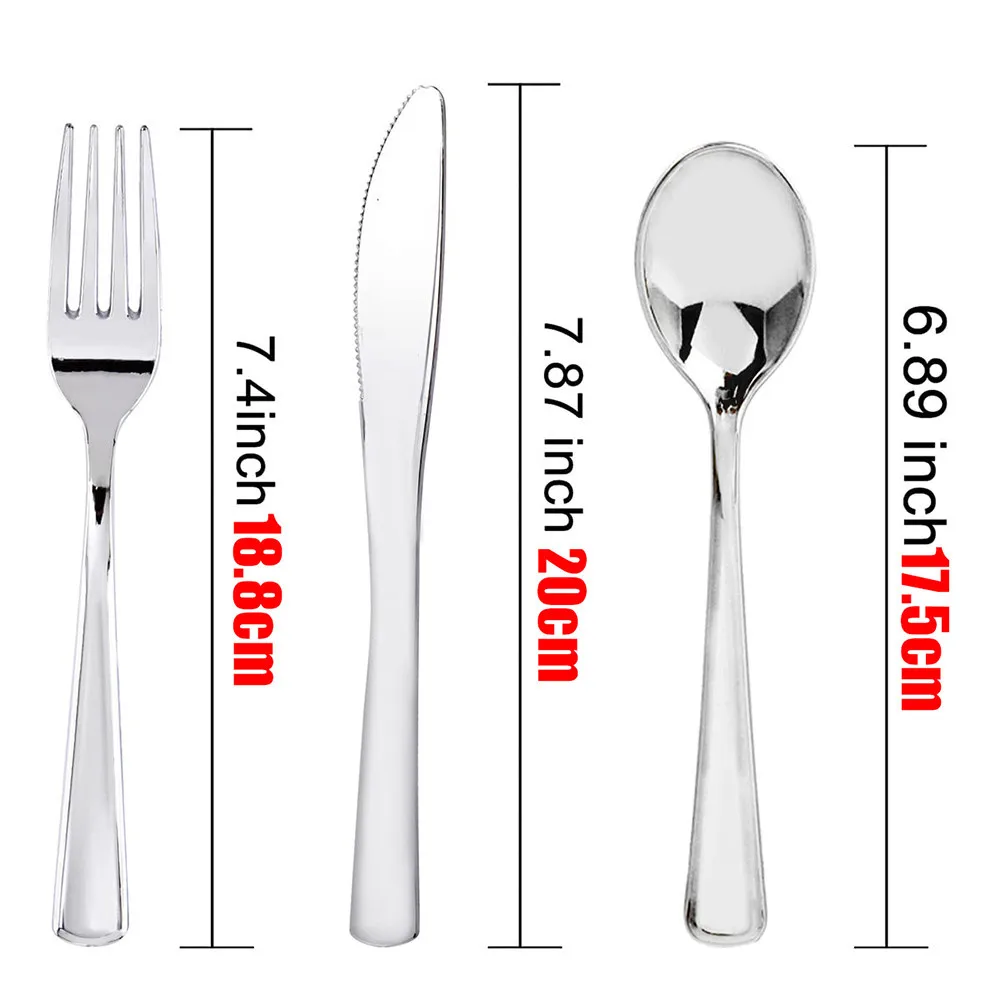 silver gold table plastic spoon and forks knives disposable set for wedding party