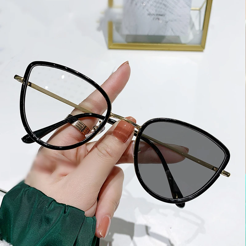 photochromic lenses women cat eye metal pc black gold  lunettes photochromique photogray 2023 anti blue light fashion glasses