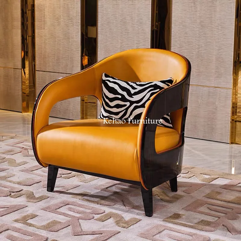 Living Room Furniture Solid Wood Leg Velvet Fabric Single Leisure Accent Club Luxury Modern orange Indoor Fancy Chair
