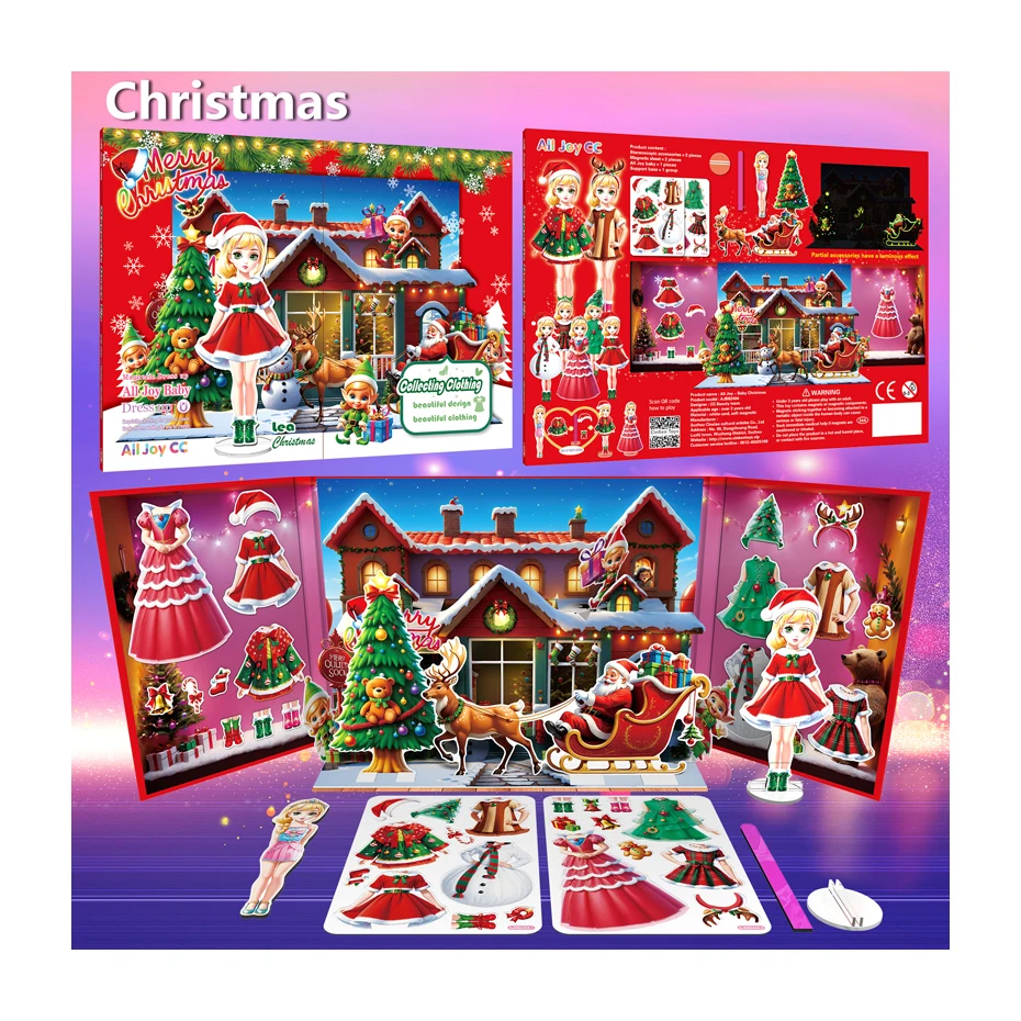 2024 Magnetic Dress Up Pretend Play Doll Set with Luminous Effect Toys Christmas Magnetic Dress Up Paper Dolls Game for Girls