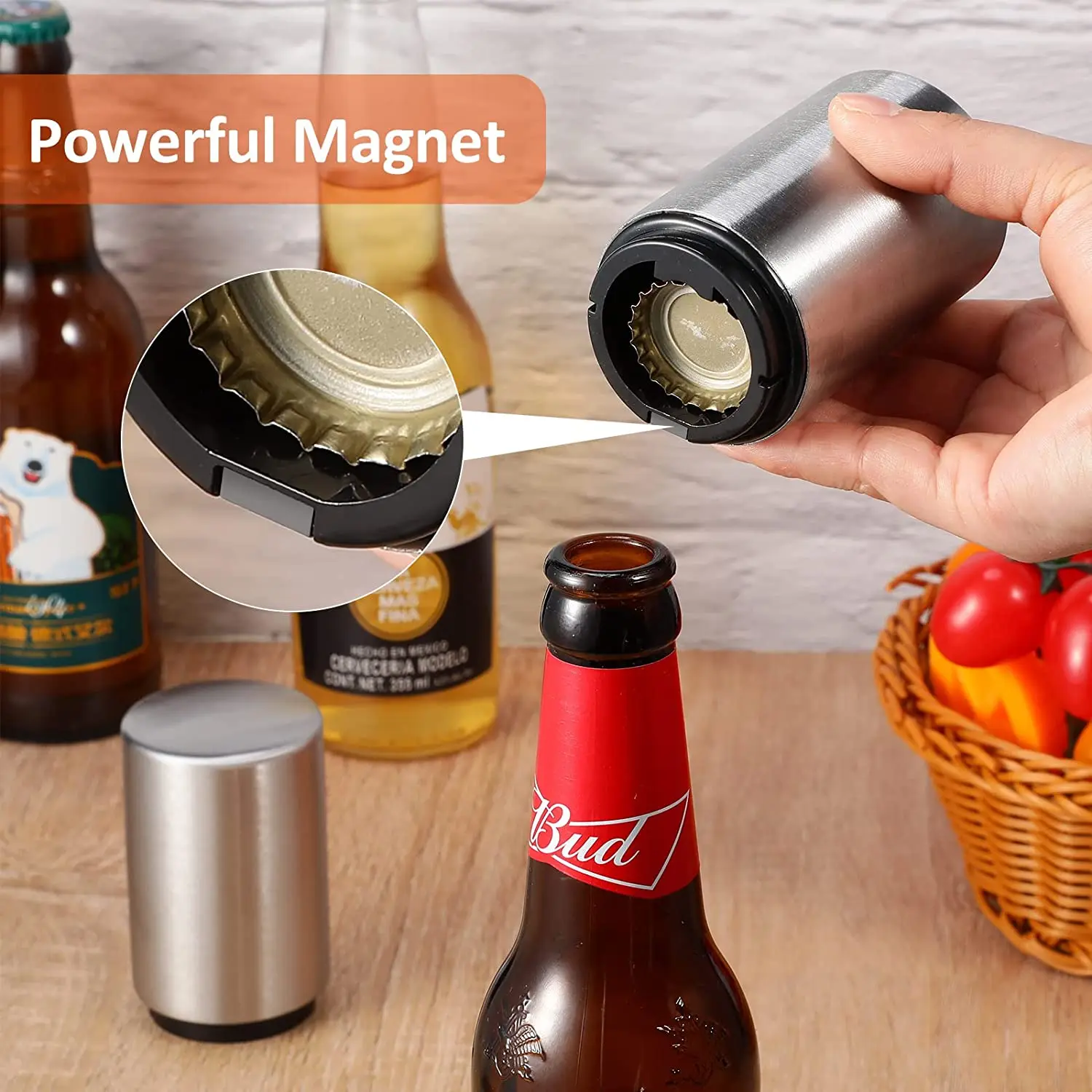 Pop-the-Top Beer Bottle Opener Stainless Steel Automatic Push Down Small Portable Bottle Cap Openers Automatic Bottle Opener