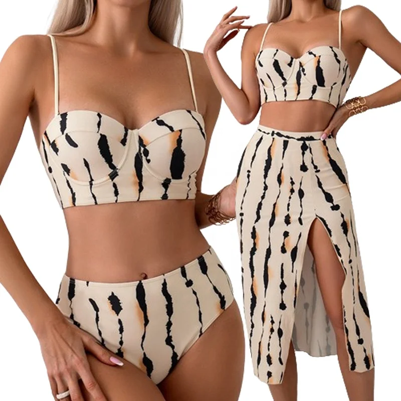 Custom Women New Beachwear Print  Bikinis Set Wholesale 3 piece Set Sexy Swimwear
