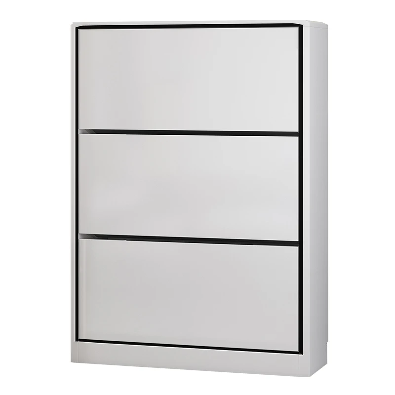 Modern simple black and white 6 door wooden storage cabinet with stool shoe rack