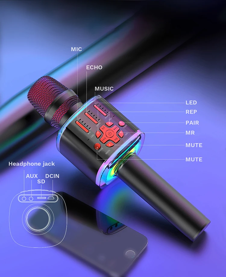 Best Selling Family KTV Mic Portable Gold Wireless Professional Karaoke Microphone Mini USB Handheld Bluetooth Karaoke