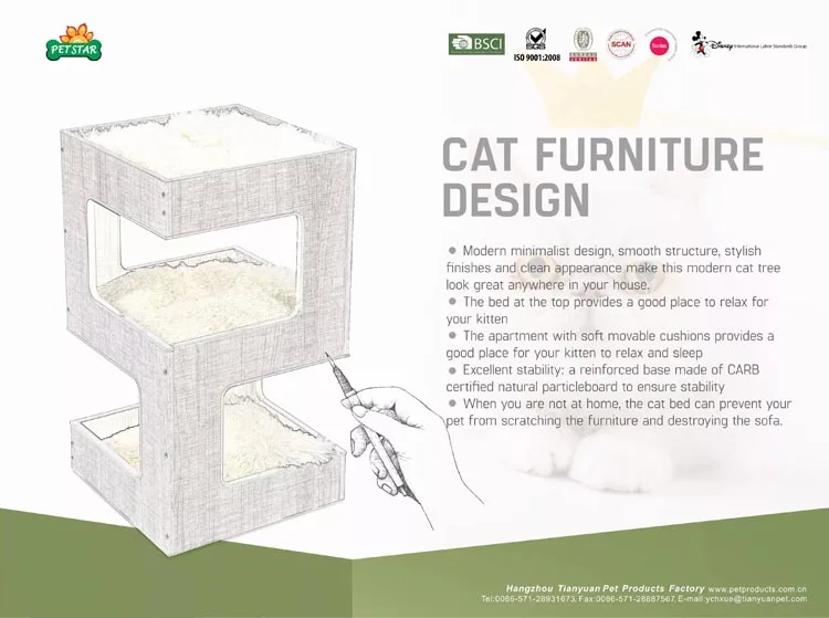 Cando Spacious Perch Cat Furniture Design Large Cat Tree Wooden Luxury Manufacturer Solid Leisure Pet Toys Sustainable Cat Wood