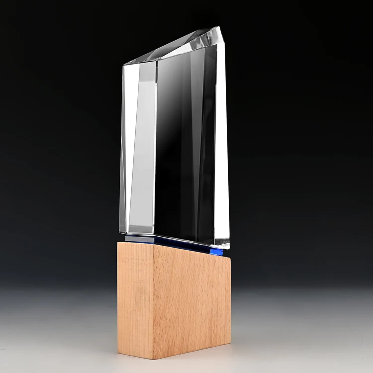 Shining  blank wooden trophy Crystal Cup Solid Wood award  Creative Excellent Employee Award