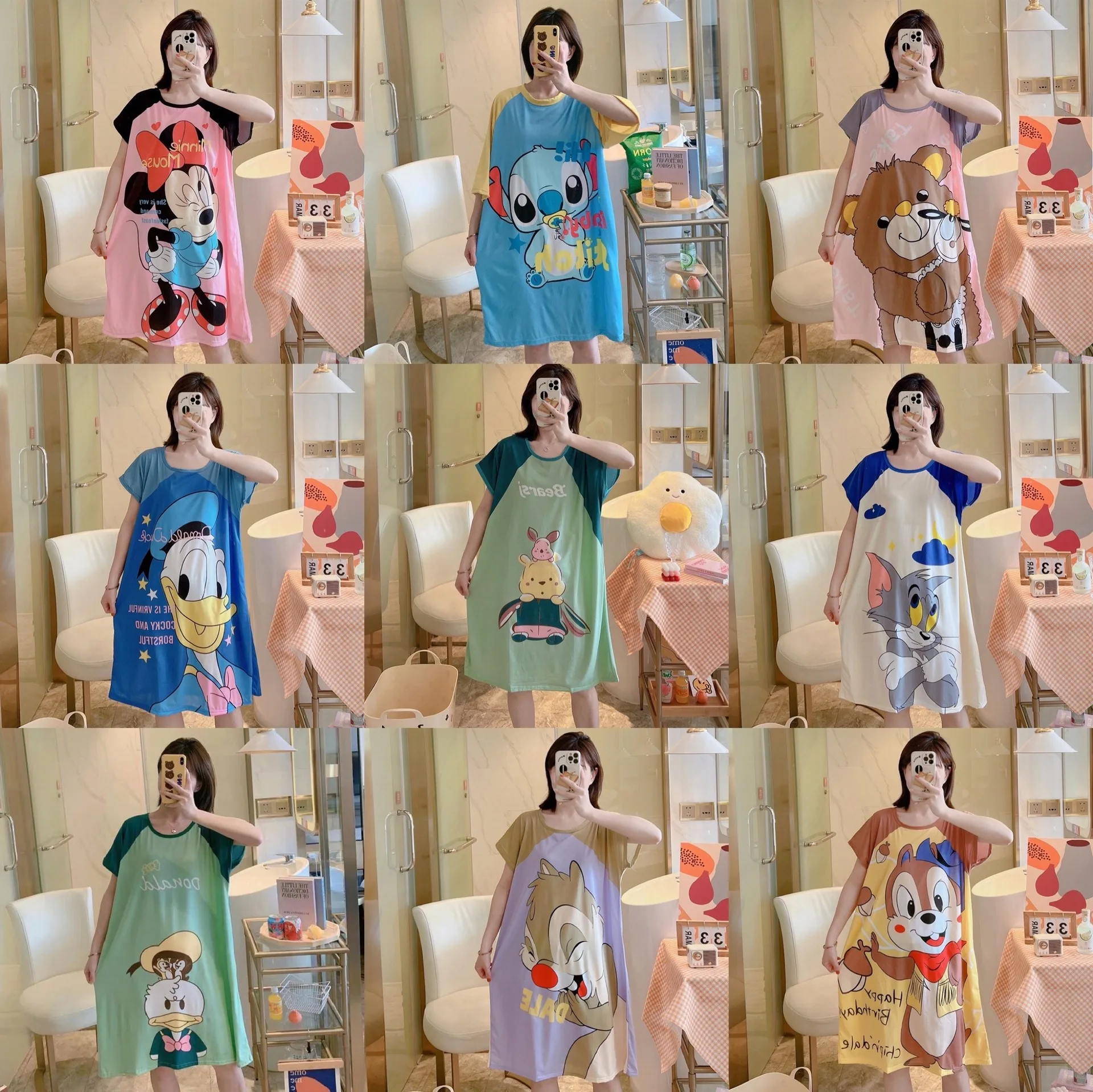 Stitch ladies home wear nightclothes one-size girlish nightgown nighties bathrobe