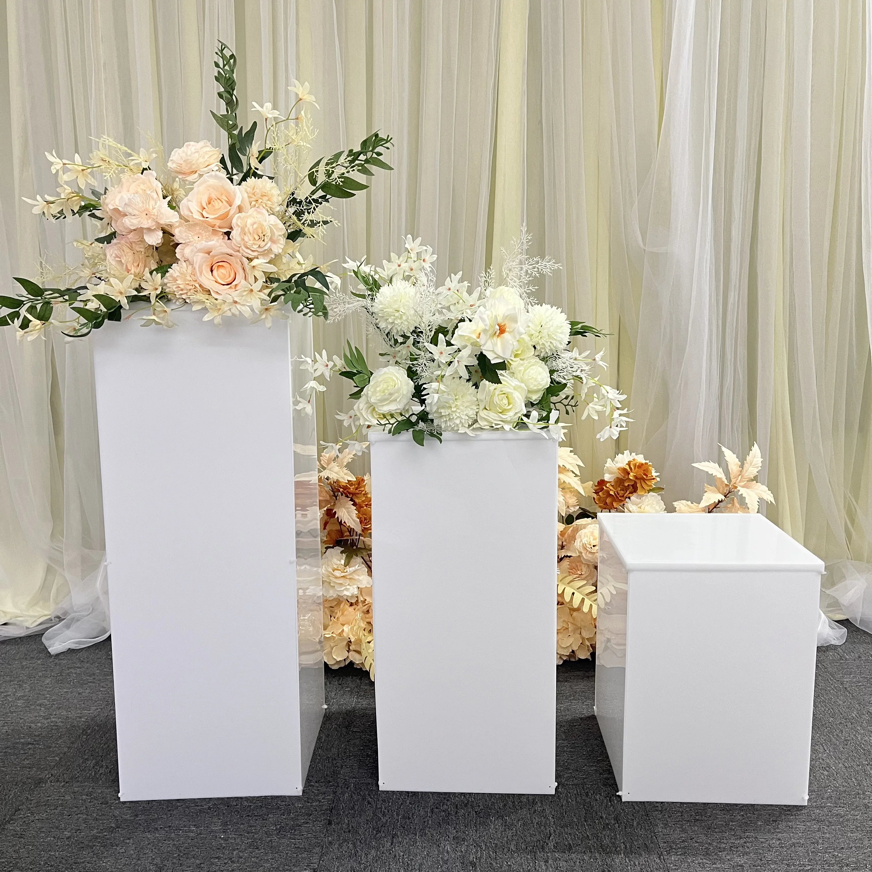 Factory wholesale Acrylic Cylinder Pedestals Stand White Acrylic Party Square Plinths for Party Stage Display