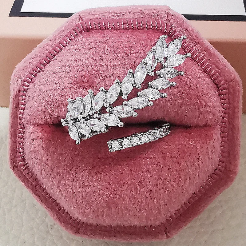 Fashion personality creative leaf ladies multi color opening adjustable inlaid 3A zircon Ring