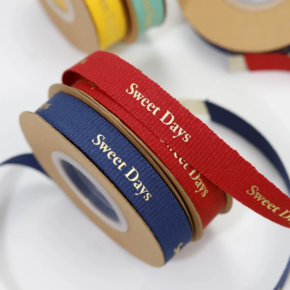 Custom 19mm & 25mm Gold Foil Printed Paper Braided Ribbon Flower Wrapping Ribbon for Cake Baking & Decoration Packaging