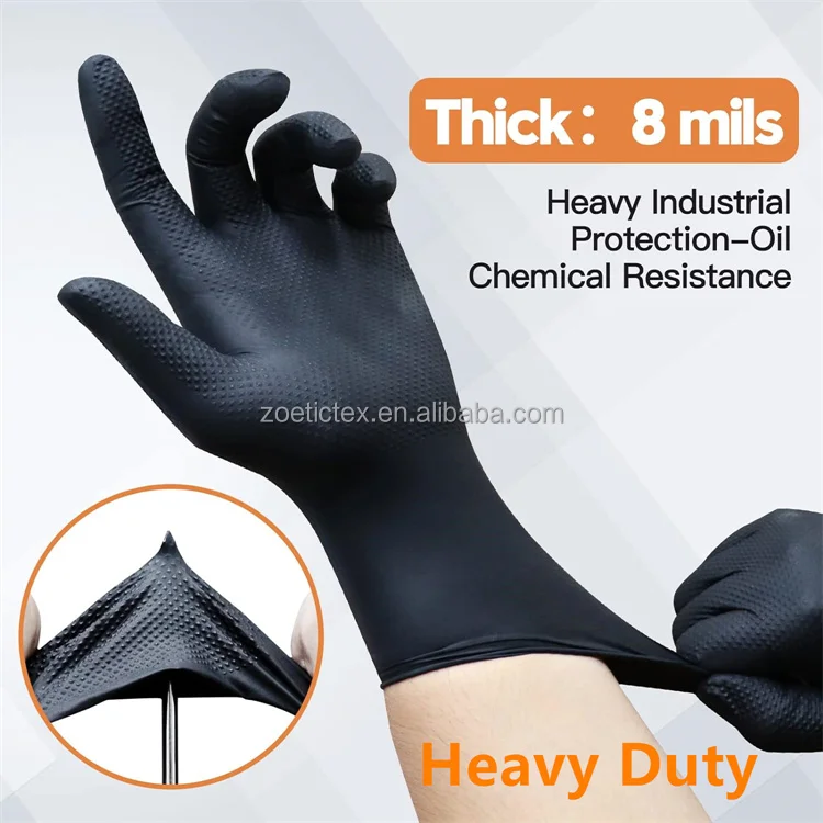 8 mil disposable automobile industrial orange  nitrile  garage duty car repair use heavy mechanical  chemical proof gloves