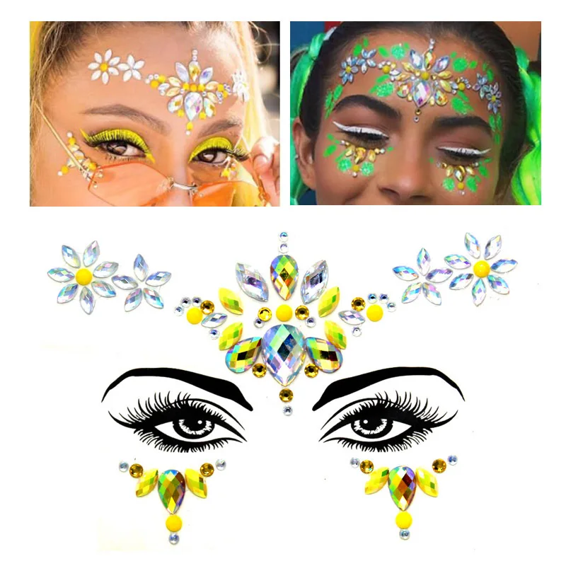 New fashion temporary adhesive eye face acrylic diamond wholesale custom crystal gem stickers for face