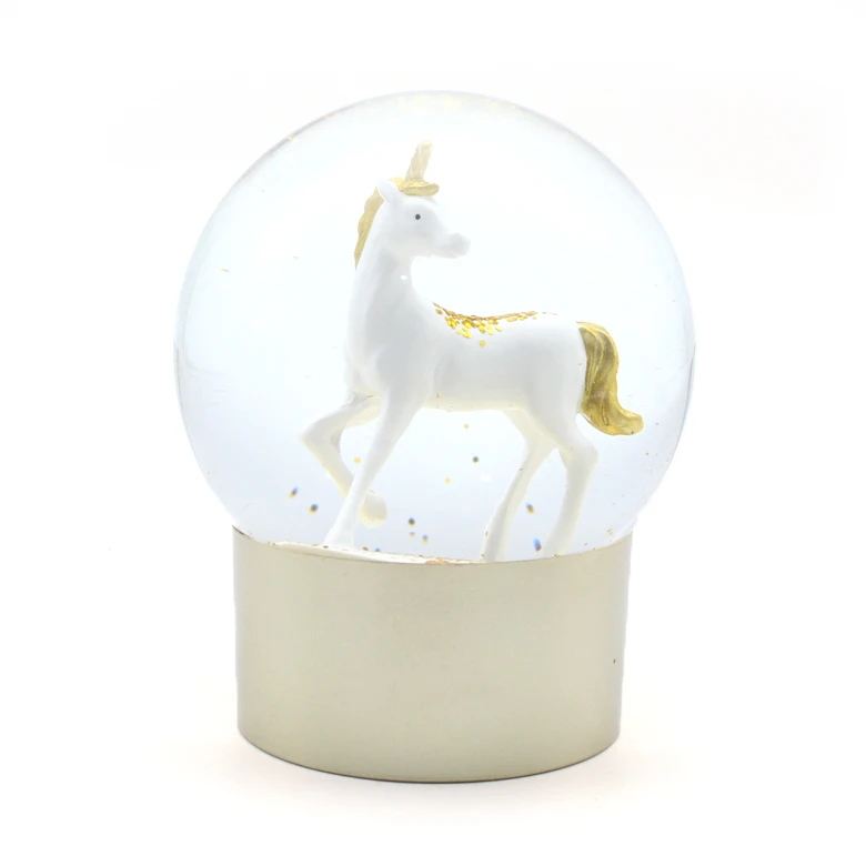 Lovely Resin Snow Globes Golden Unicorn  Water Globe For Home Decoration