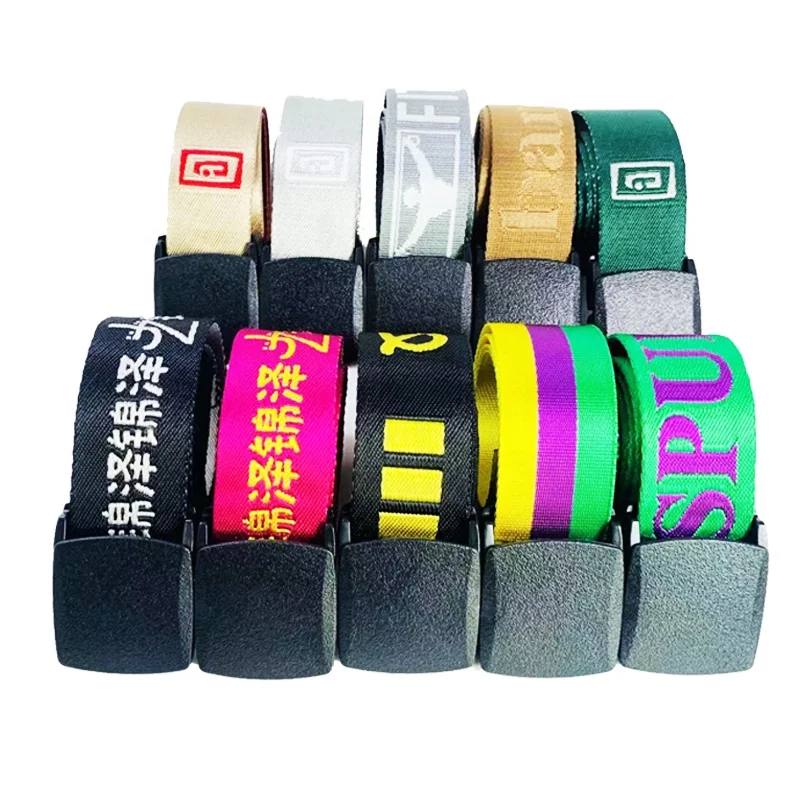 Adjustable Casual Automatic Plastic Buckle Nylon Woven Belt Fashion Business Men Women Designer Famous Branded Jacquard Belts
