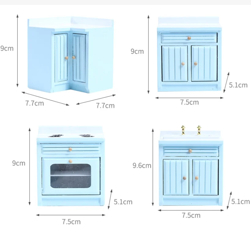 2022 New Arrival Miniature Dollhouse Furniture Kitchen Set Freely Combined Wooden Kitchen Cabinets Model