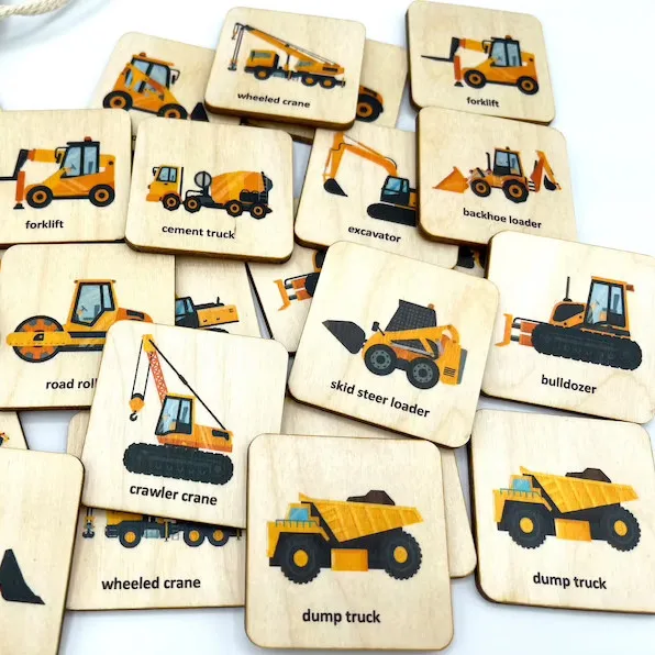 Other educational Preschool Kindergarten Toys wooden Montessori Construction truck car Memory game flash cards wood for toddlers